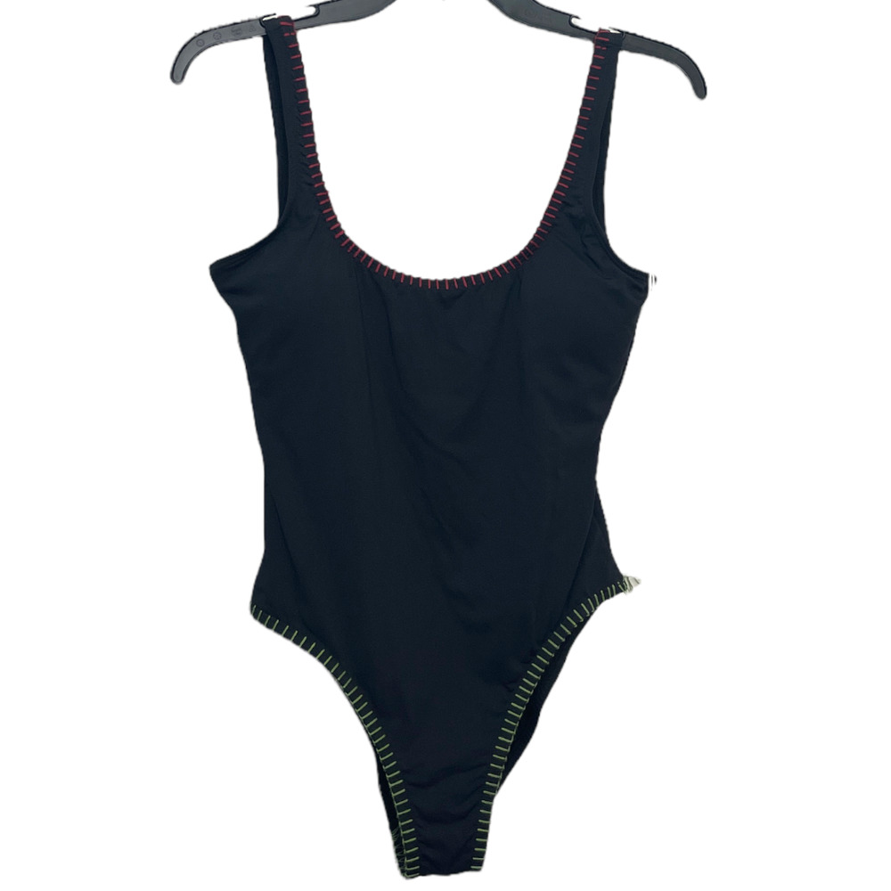 NWOT Womens Size Medium Lucky Brand Black/Pink/Green One Piece Bathing/Swim Suit